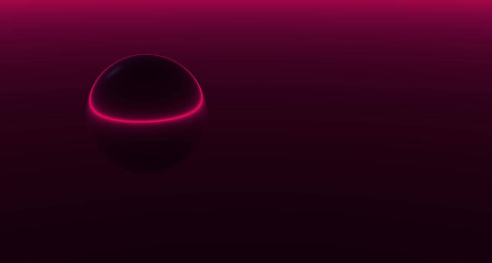 Reflecting sphere in pink by red over blue